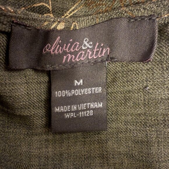 Olivia & Martin Top Women Medium Metalic Foliage Tie Front V Neck Blouse - Picture 6 of 7